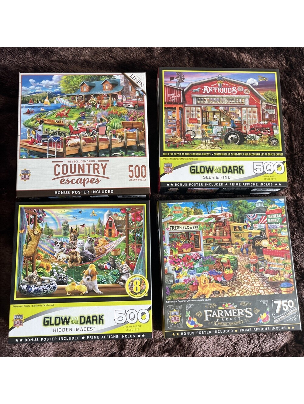 GLOW IN THE DARK & COUNTRY SCENES! MasterPieces Brand Jigsaw Puzzle Lot
